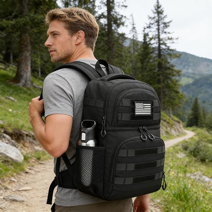 Insulated Lunch Backpack for Men, Tactical Cooler Backpack, Double Deck Leak Proof RFID Backpack Coolers for Work, Camping, Hiking & Picnic (Black)