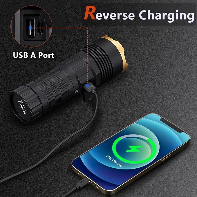 ALONEFIRE X100 LED Flashlight 2050 High Lumens Super Bright USB C Rechargeable 5 Adjustable Modes Waterproof Flash Light Reverse Charging with Battery, Lanyard for Camping Emergency Hiking Home