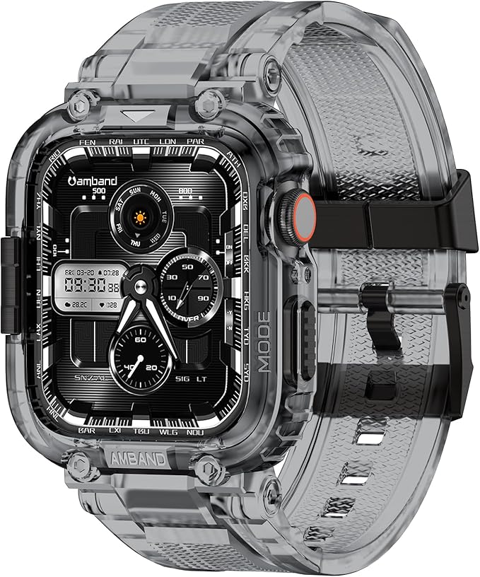 amBand Bands Compatible with Apple Watch 9/8/7 41mm, M1 Sport Series Rugged Case with TPU Strap Military Protective Tough Cover Bumper for iWatch SE3/SE2/SE/6/5/4 40mm Men Women Crystal Black