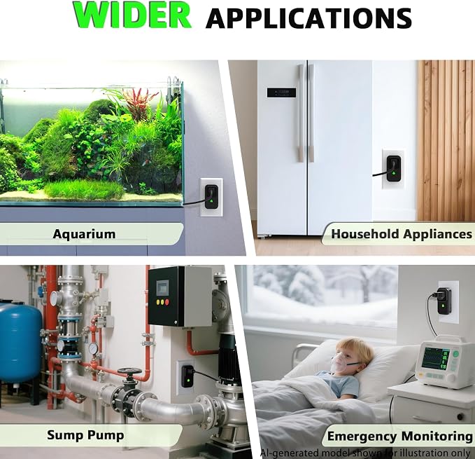 Power Failure Alarm WiFi, Freezer Power Outage Alarm, Free App Notification | Loud 110dB Alarm, 3 Sirens, Smart Home Power Monitoring for GFCI Trips, Refrigerator, Sump Pumps, Aquarium