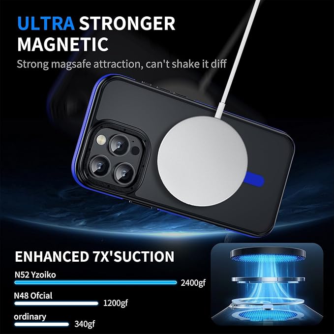 Strong Magnetic case for iPhone 16 Pro [10Ft Military-Grade Protection] Compatible with fit MagSafe Shockproof Slim Thin Cover 6.3 inch 16 Pro Phone case, Blue Bumper