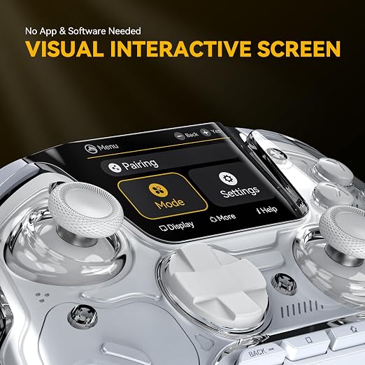 ManbaOne Interactive Screen Wireless Gaming Controller for PC/Switch/Switch 2/iOS/Android,Hall Effect Stick & Trigger,RGB Lighting,Remappable Buttons,1800mAh with Charging Dock (White)
