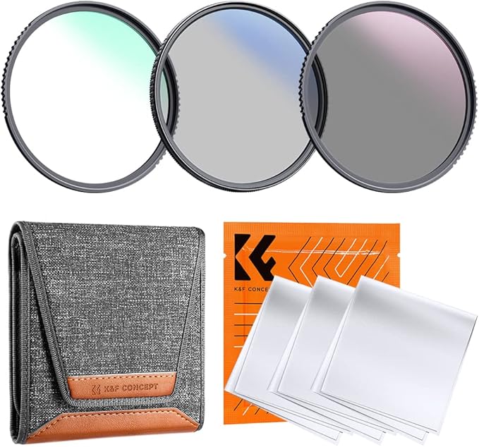 K&F Concept 52mm UV/CPL/ND Lens Filter Kit (3 Pieces)-18 Multi-Layer Coatings, UV Filter + Polarizer Filter + Neutral Density Filter (ND4) + Cleaning Cloth+ Filter Pouch for Camera Lens (K-Series)