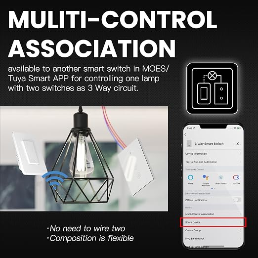 MOES 2nd Generation WiFi Smart Light Switch, Wall Switch 2.4GHz, Neutral Wire Required, Smart Life APP Remote Control, Compatible with Alexa, No Hub Required, Black 2 Gang