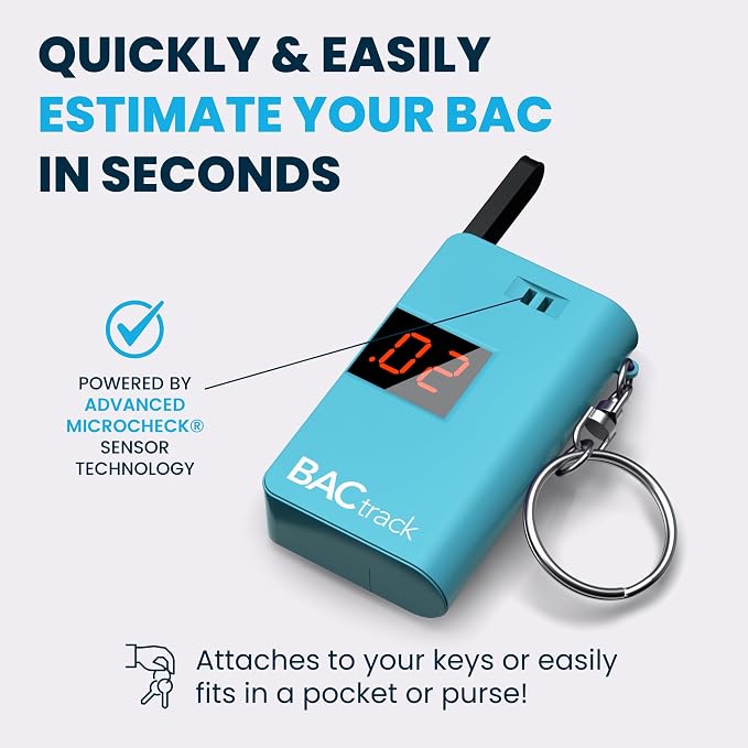 BACtrack Keychain Breathalyzer (Blue) and 20 Breathalyzer Mouthpieces Bundle