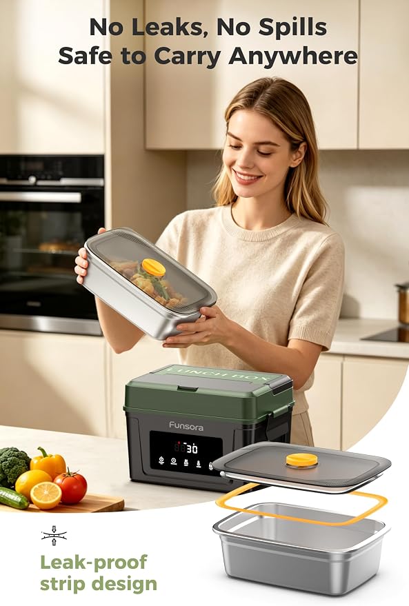 Cordless Heated Lunch Box 1.5L Electric Lunch Box 24000mAh Battery 60W Fast Heating 5-Sided Heating Smart Timer Self Heating Food Warmer Portable for Work Travel Truck Outdoor