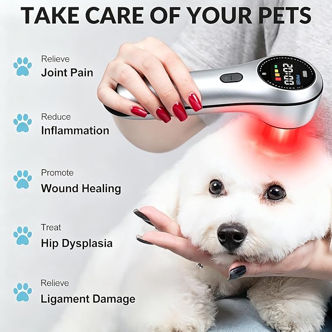 Handheld Home Cold Laser Therapy Device for Dogs and Pets, Vet Infrared Red Light Treament Machine with 808nm & 650n, LLLT Physiotherapy Equipment Portable, Animals Teddy Chihuahua Puppy Cat Horse