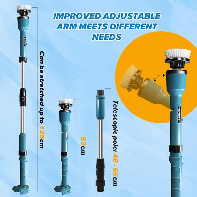 Electric Spin Scrubber for Makita 18V, Cordless Shower Cleaner with Free Adjustable Extension Arm, 1000RPM Clean Brush Waterproof w/ 8 Replaceable Heads for Tile Tub Kitchen Floor (NO Battery)