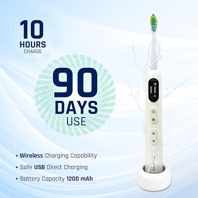 White Electric Toothbrush with Travel Case & 8 Vibrating German Pedex Bristle Brush Heads
