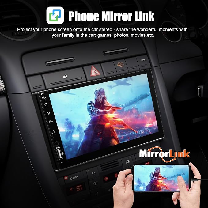 7" Single DIN Car Stereo with Wireless Apple CarPlay, Android Auto, HD Touch Screen Car Radio Bluetooth 5.2 Car Play Car Audio Receivers Support Mirror Link, FM Radio, SWC/USB/TF/AUX Head Unit