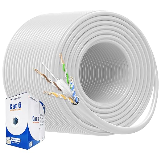Cable Matters [UL Listed] 10Gbps in-Wall (CM) Rated 23AWG Bare Copper Cat 6 Cable - 1000ft, Solid, UTP Cat6 Bulk Ethernet Cable, Cat6 Ethernet Cord, White