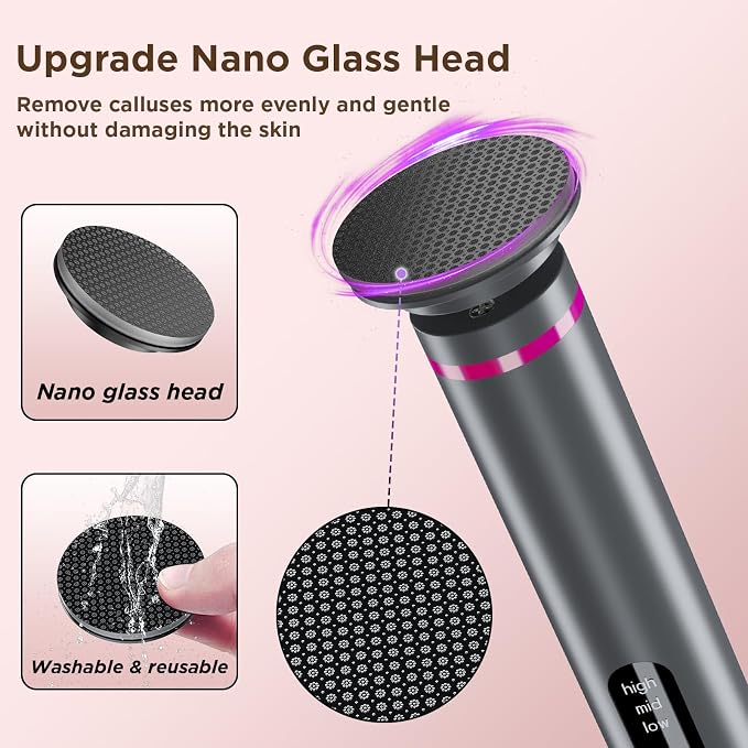 Electric Foot Callus Remover with Nano-Glass Head & 60Pcs Sandpaper Discs, 4 Hours Run Time, Electric Callus Remover for Feet with 3 Adjustable Speeds, Pedicure Tools for Dry Dead Skin Cracked Heels