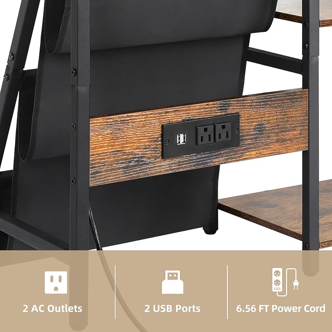 Bikoney Record Player Stand with Power Outlet, Turntable Stand with 3-Tier Vinyl Record Storage, Record Player Table Up to 200 Albums, Records Shelf, Vinyl Record Holder Cabinet for Living Room