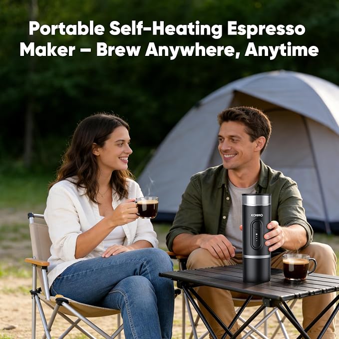 Portable Espresso Machine, Self-Heating, 15 Bar, Type-C Rechargeable, Works with Capsules & Ground Coffee, Coffee Maker for Camping, Hiking, Outdoor Travel, Car and RV, Business Trips