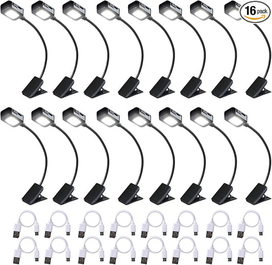 KunHe Rechargeable Book Lights for Reading at Night Small Book Light Bulk Clip on Reading Lights Lightweight Booklight as Christmas Stocking Stuffers for Kids Book Lovers 16 Pack