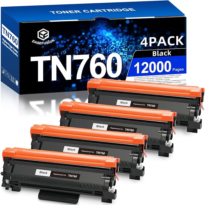 TN760 Toner for Brother Printer Compatible for Brother TN-760 TN730 TN-730 Toner Cartridges to Use with MFC-L2710DW MFC-L2750DW HL-L2350DW HL-L2370DW HL-L2395DW L2390DW DCP-L2550DW (TN760 4 Pack)
