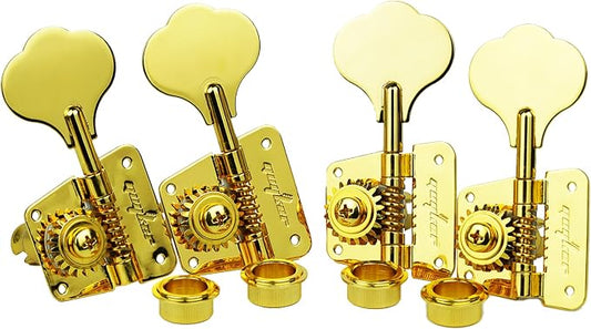 Guyker Bass Tuners (4 for Left) - 1:20 Ratio Open Gear Tuning Key Pegs Machine Head Replacement for Electric Jazz Guitar Bass or Precision Instruments - GK530 Gold