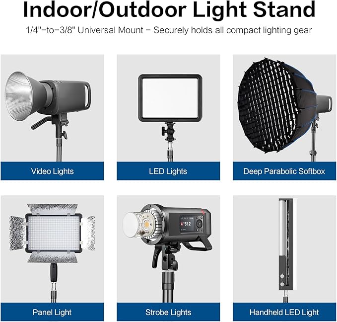 FreeSea Light Stand Photography - 1.4in(36mm) Oversized Tubes Heavy Duty Stand, Aluminum Alloy Construction, 106in Tall Tripod with Flip-Lock & Gas Spring, Holds Softboxes/Ring Lights up to 5KG