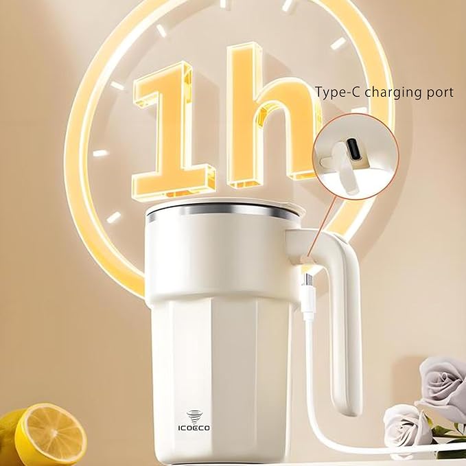 Self Stirring Coffee Mug, 12oz Rechargeable Magnetic Mixing Cup, 316 Stainless Steel Electric Stirring Cup with Lid & Handle for Coffee, Cocoa, Matcha, Creamer, Mushroom Coffee(Matcha Green)