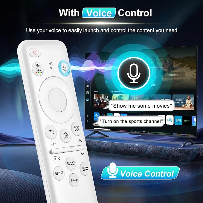 BN59-01432A TM2360E Solar Voice Remote for Samsung Frame TV Remote Replacement with Voice Search, Apps and Solar Charging for Samsung Neo QLED Smart 4K Ultra HD TV, 4 Shortcut Buttons