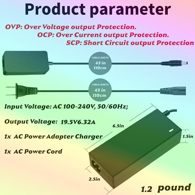 19.5 Volt for Sony tv Power Cord KDL-55W805C, KD-55X720E, KDL-55W800C, XBR-43X800E, XBR-43X800D, XBR-49X800E, XBR-49X800D, XBR-55X850D, and KD-43X720E TV Power Supplies Perfect Replacement to