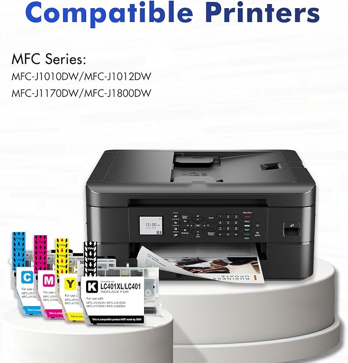 LC401XL LC401 MFC-J1010DW Ink Cartridges for Brother Printer 401XL LC 401 for MFC-J1010DW MFC-J1170DW MFC-J1012DW MFC-J1800DW MFC J1010DW - 4 Pack High Yields Black Cyan Magenta Yellow