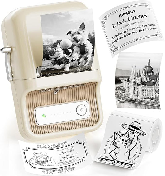 NIIMBOT B21 Pro Label Maker, 300DPI HD Label Printer, Comes with A Roll of Photo Labels 2.1x3.2 Inches(54x80mm), Ideal for Photos, Study Graphics, Memo Maker