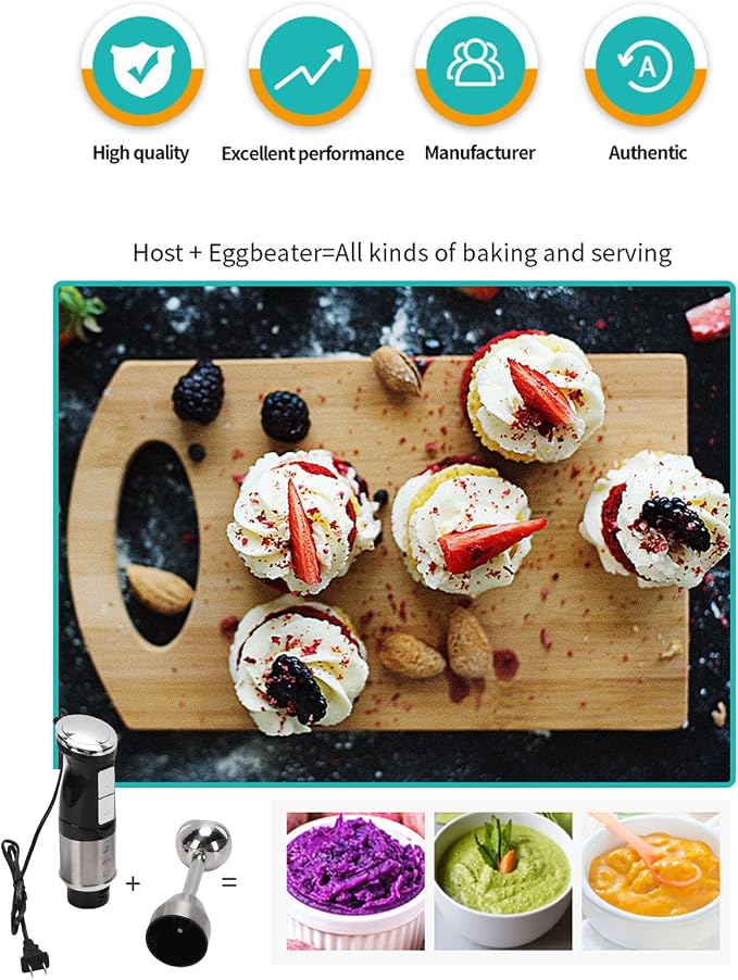 Immersion Hand Blender, 400W Stainless Steel Electric Handheld Stick Mixer with Adjustable Speed and Detachable Shaft for Smoothies Soups Shakes Puree