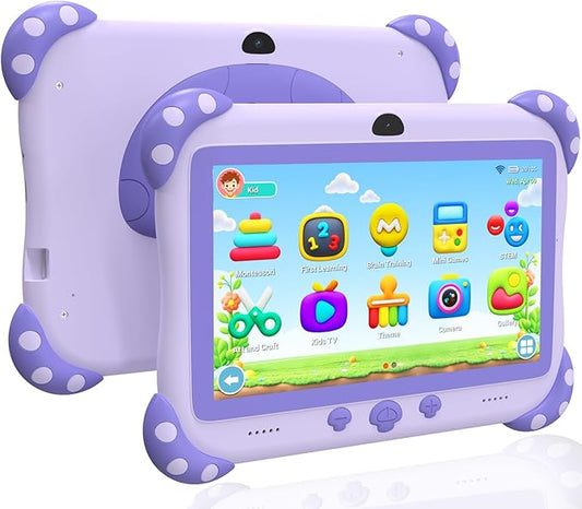 YINOCHE Kids Tablet 7 inch Toddler Tablet for Kids WiFi Tablets 32G Android Dual Camera Parental Controls with Kids Offline App Pre-Installed YouTube Netflix (Purple)