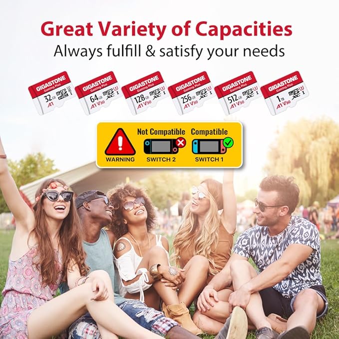 【for Switch 1 Only】 GIGASTONE 1TB Gaming Plus Series Memory Card Speed Up to 150/120MB/s for Nintendo-Switch 1, Steam Deck, 4K Video A1 V30 U3 MicroSDXC with SD Adapter