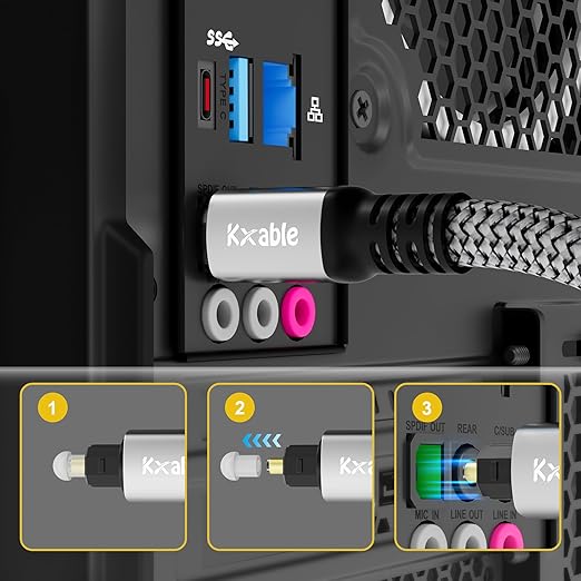Optical Audio Cable 50 FT, Digital Audio Cable, Toslink Fiber Optic Cord, [Nylon Braided, Slim Aluminum Shell, Gold Plated Connector], for Home Theater, Sound Bar, PS4, Xbox, TV and More