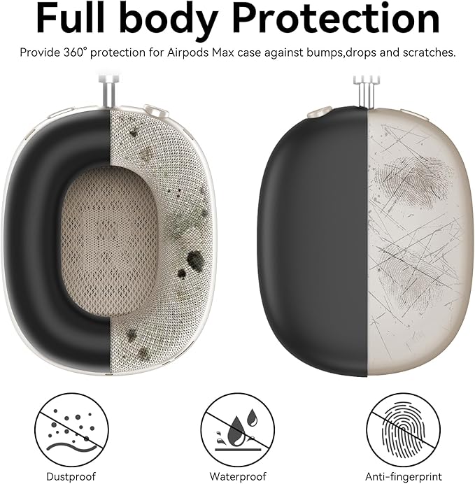 Silicone Case Cover for AirPods Max Headphones, Ear Pad Case Cover/Ear Cups Cover/Headband Cover for AirPods Max 2/1 (2026/2024/2020)(USB-C/Lightning), Silicone Accessories for Apple AirPod Max, Black