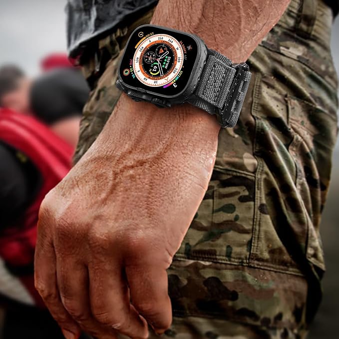 Bandletic Compatible with Apple Watch Ultra 2 Band Men, Wide Tactical Military Nylon Rugged Soft Sport Loop for iWatch 49mm(Ultra 3/2/1),46mm(11/10),45mm(9/8/7),44mm(SE3/SE2/SE/6/5/4),42mm(3/2/1)