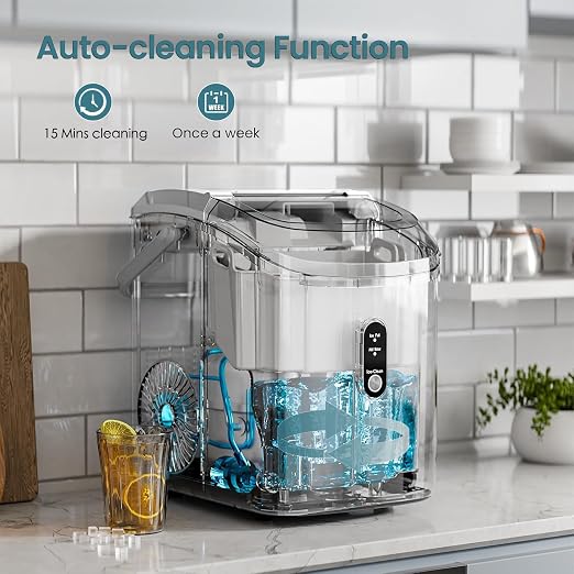 Antarctic Star Nugget Ice Maker Countertop, Chewable Pellet Ice Machine with Self Cleaning Function, Pebble Portable Ice Maker with Ice Scoop for Home Kitchen Office (Grey)