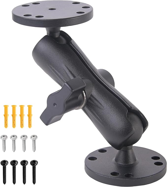Keuvirya Aluminum Fish Finder Mount with 1" B-Size Ball, 360° Rotation Depth Finder Bracket for Boats with Double AMPS Round Plates, 5.6" Long Arm Marine Electronic GPS Mount for RAM Kit