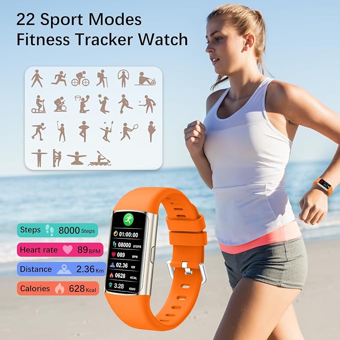 Smart Watch, Step Tracker Watch with 24/7 Heart Rate Monitor, Blood Oxygen, Sleep Monitor, Step Counter, Sports, IP68 Waterproof Fitness Watches for Men Women Compatible with Android & iPhone (Silver)