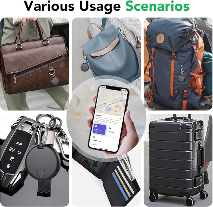 aowoka Air Tracker Tags-4 Pack: Smart Bluetooth Tracker, Item Finder Works with Apple Find My (iOS Only) App, Trakcer Tag Locator for Keys, Luggage, Satchel, weTag mini. (Not for Android Devices)