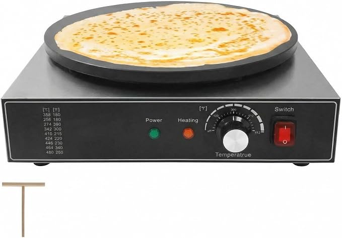 16 Inch Commercial Crepe Maker, Non-Stick Electric Crepe Machine with Precise Temp Control and Indicator Lights for Home and Restaurant,1750 w,110 v