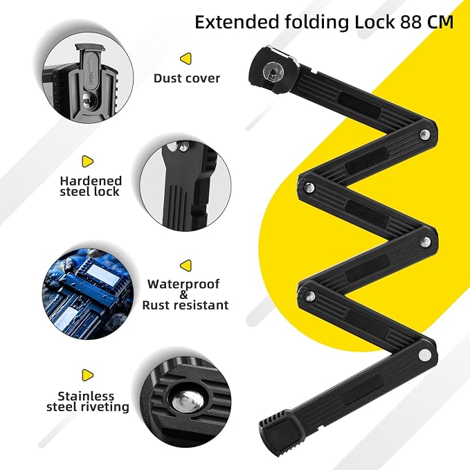 ROCKBROS Folding Design Bike Lock – Heavy-Duty 3.3 lbs Portable Key Lock with Anti-Theft Alloy Steel, Waterproof & Rustproof for Bicycle, E-Bike, Scooter, Motorcycle