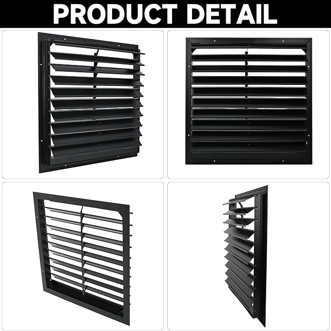 20 Inch Automatic Exhaust Shutter Louver Vent, 2Pcs Aluminum Gravity Shutters Louver for Windows Outside, Home Attics, Greenhouse Vent