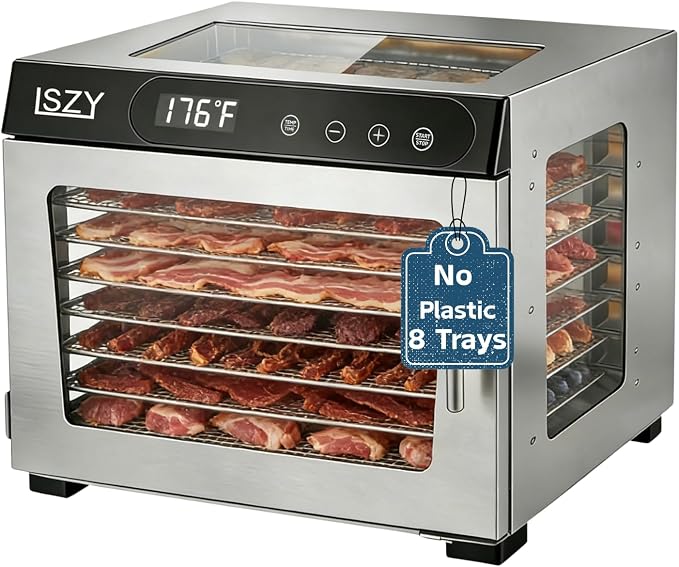 Food Dehydrators, 8 Trays Dehydrator Machine for Jerky, 24H Timer 176°F Temperature Control 800W Powerful Food Dryer Dehydrator for Beef Meat,Fruit,Herb,Mushroom,Dog Treats (8 Trays)