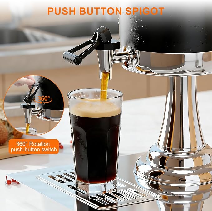 2.2 Gallon Iced Beverage Drink Dispenser, Stainless Steel Water Jar with Stand, Iced Beverage Drink Dispenser for Parties, Commercial Hot Cold Juice, Hot & Cold Drinks