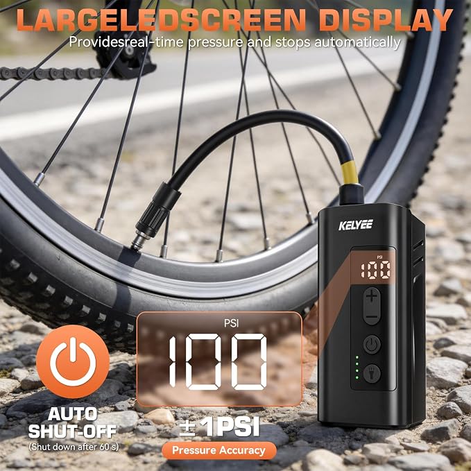 F05 Mini Electric Bike Pump 150 PSI, Portable Bicycle Tire Inflator with Presta & Schrader Valve, Fast Inflation Tiny Bike Pump for Road Bike & MTB