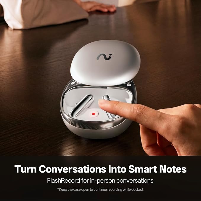 RecDot Voice Recorder Earbuds: Professional AI Note Taker for Meetings, Calls & Lectures. Transcribe & Summarize, 78 Languages, 48dB Hybrid ANC AI Assistant for Deep Work, AES-256 Secure, Silver