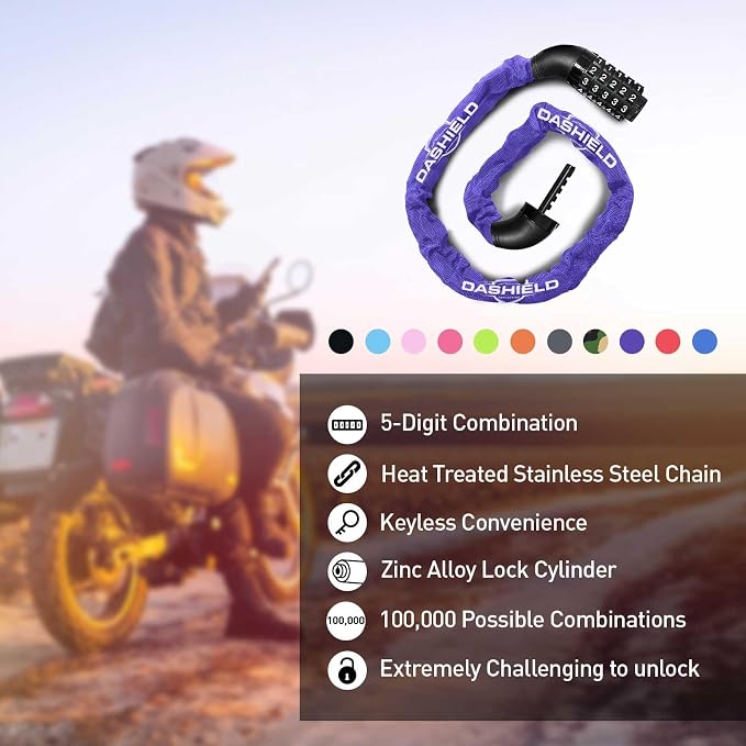 Bike Chain Lock Security 5 Digit Resettable Combination, 51.2 inches Heavy Duty Anti Theft Lock Chain for Bicycle, Motocycle, Scooter, Gate, Fence (Purple, 4.2ft)