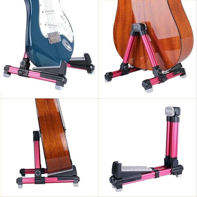 ENO MUSIC Folding Acoustic Guitar Stand, Suitable for Electric Guitars, Bass Guitars (Red)