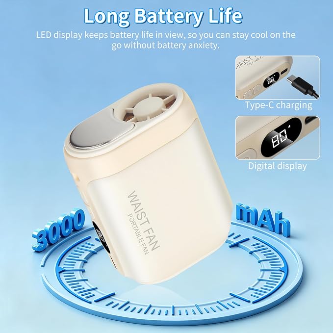 Portable Handheld Fan Rechargeable Hands-Free Hanging Neck Fan with Cold Compress LED Display 3000mAh 5 Speed 4 IN 1 Personal Fans for Hand, Neck, Desk, Clip, Outdoor, Travel, Beach, Makeup, Beige