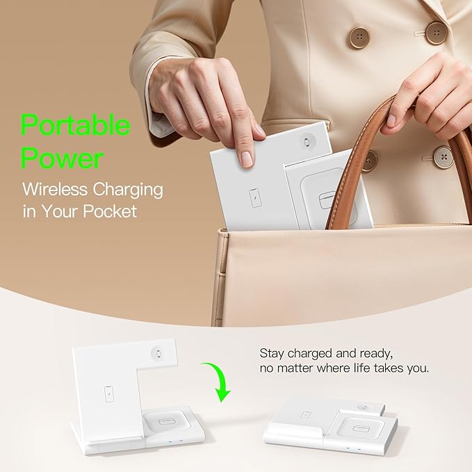 New Travel Portable Wireless Charger: for Apple Charging Station 3 in 1 Charger Stand Multiple Devices for Apple - iPhone 17 16 15 14 Pro Max 13 12 11 - Watch 2-11 SE Ultra Series - Airpods 4 3 2 Pro