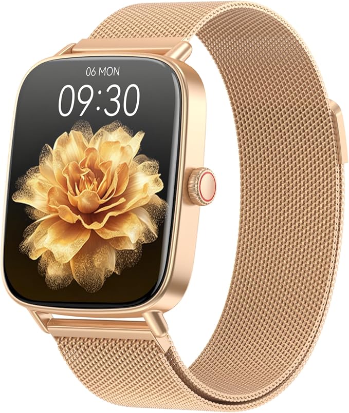 Gydom Smart Watch for Women and Men, 1.85" HD Activity Fitness Trackers for iPhone/Android/Samsung (Answer/Make Calls), Heart Rate/SpO2/Sleep/Period Monitor, 101+ Sports Modes, IP68 Waterproof, Golden