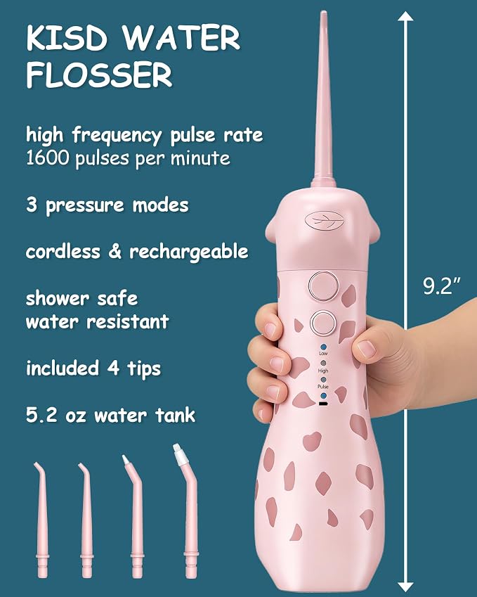 Kids Water Flosser & Electric Toothbrush Combo for Ages 6-12,Children Oral Irrigator with 3 Gentle Modes & 2 Sonic Modes,Braces-Friendly Dental Kit for Boys & Girls (Giraffe & Monkey Design)